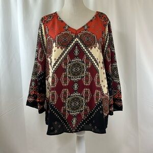 Fig and Flower Boho Style V-Neck Blouse Size X-LARGE